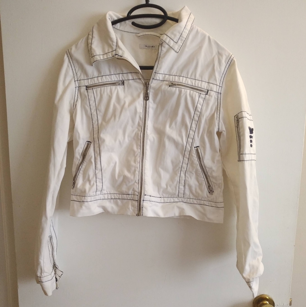 Sand White cotton jacket summer light zipper pockets 4 6 Island Cruise Vacation - Picture 10 of 15